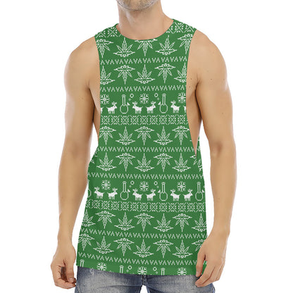 Christmas Pot Leaf Pattern Print Men's Muscle Tank Top