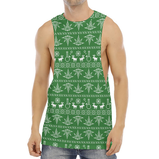 Christmas Pot Leaf Pattern Print Men's Muscle Tank Top