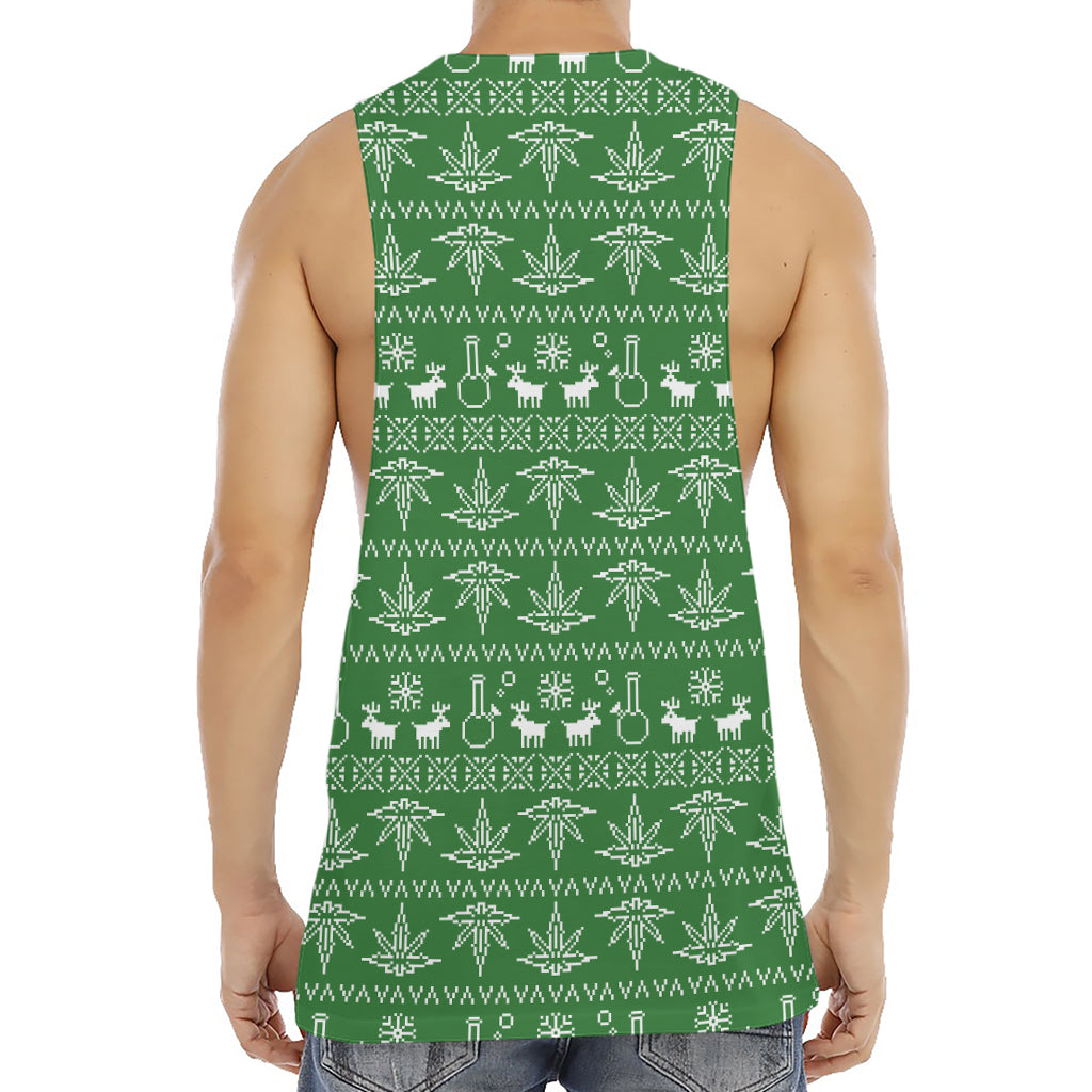 Christmas Pot Leaf Pattern Print Men's Muscle Tank Top