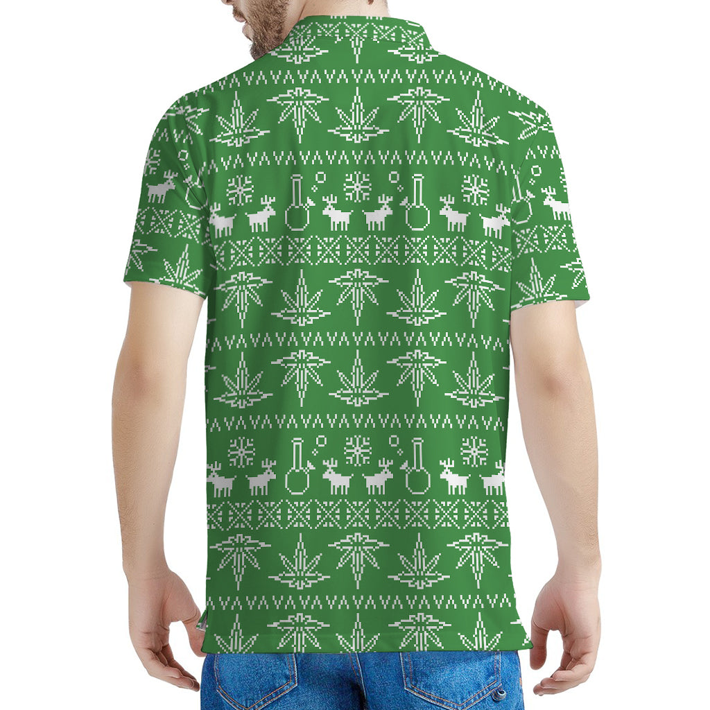 Christmas Pot Leaf Pattern Print Men's Polo Shirt