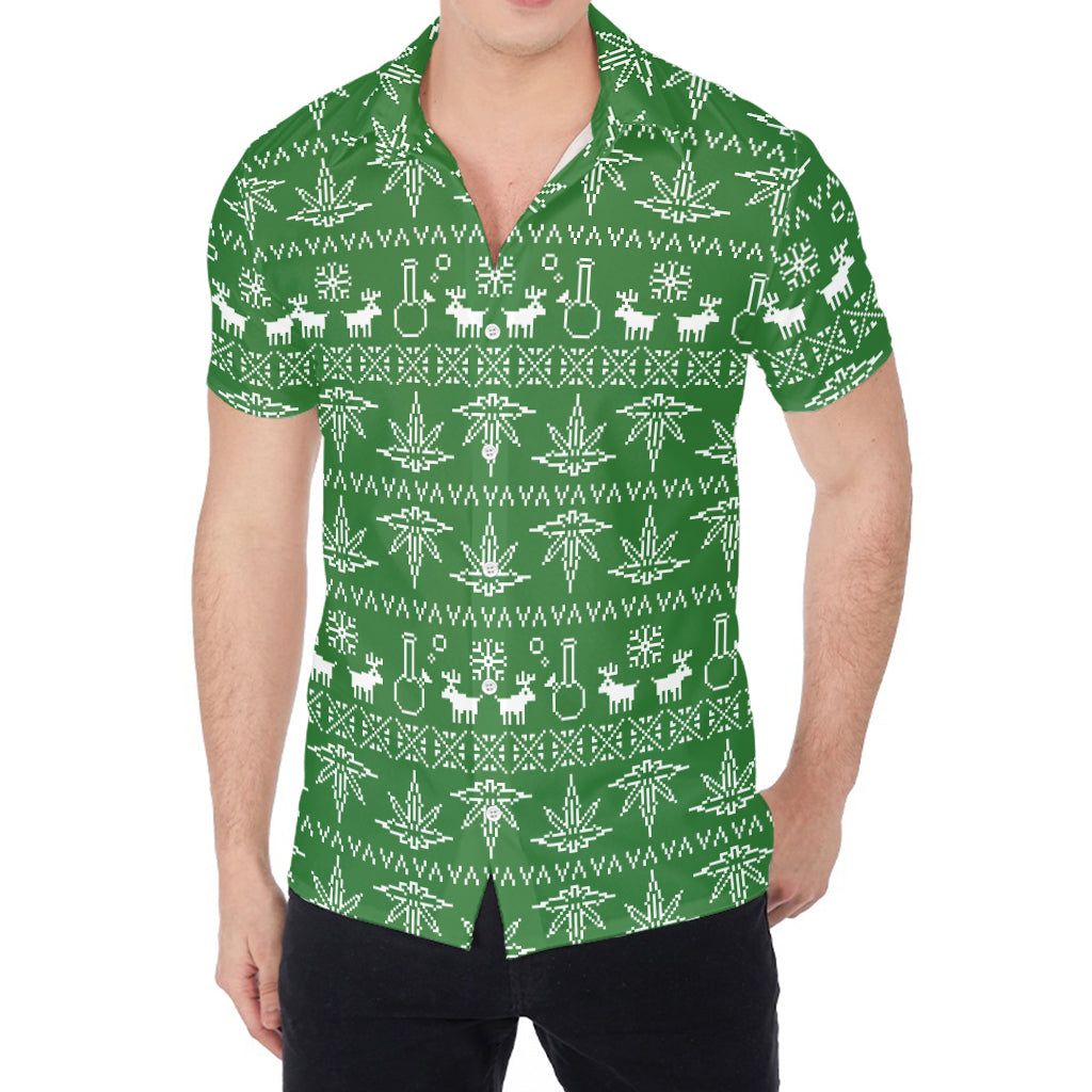 Christmas Pot Leaf Pattern Print Men's Shirt