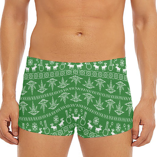 Christmas Pot Leaf Pattern Print Men's Short Boxer Briefs