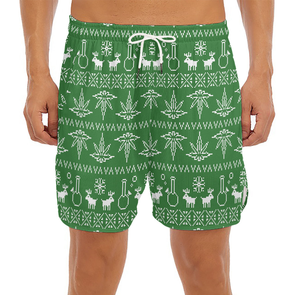 Christmas Pot Leaf Pattern Print Men's Split Running Shorts