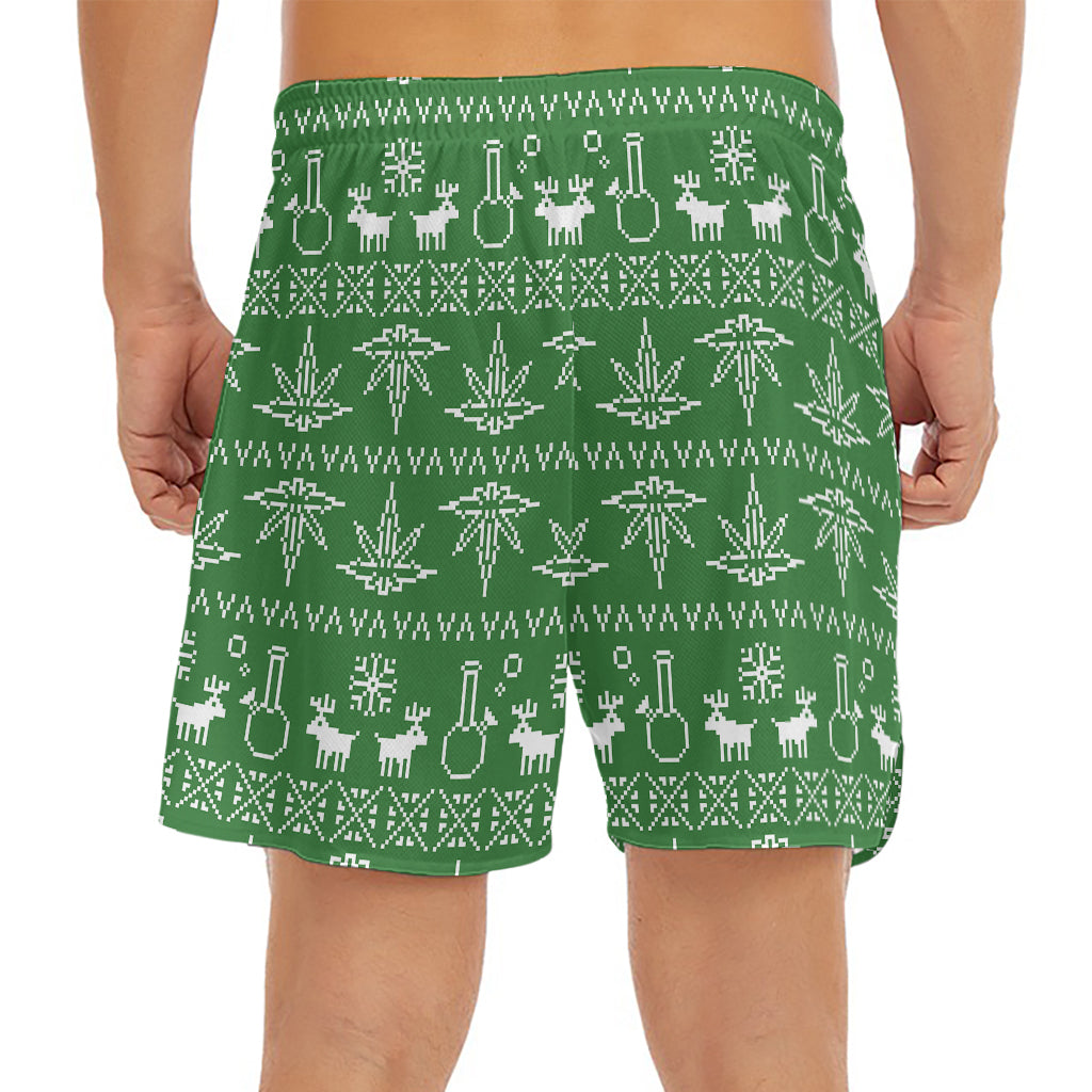 Christmas Pot Leaf Pattern Print Men's Split Running Shorts