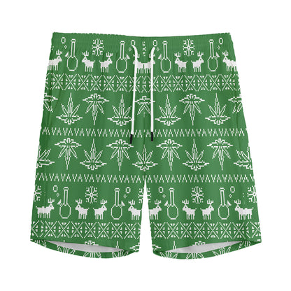 Christmas Pot Leaf Pattern Print Men's Sports Shorts