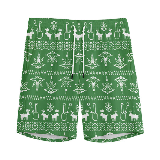 Christmas Pot Leaf Pattern Print Men's Sports Shorts