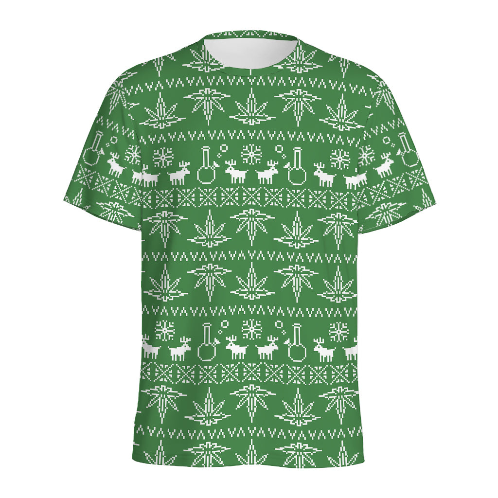 Christmas Pot Leaf Pattern Print Men's Sports T-Shirt