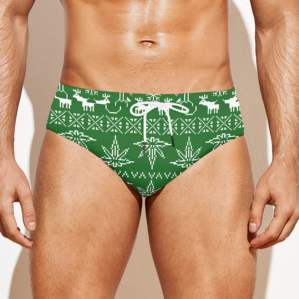 Christmas Pot Leaf Pattern Print Men's Swim Briefs