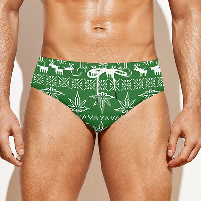 Christmas Pot Leaf Pattern Print Men's Swim Briefs