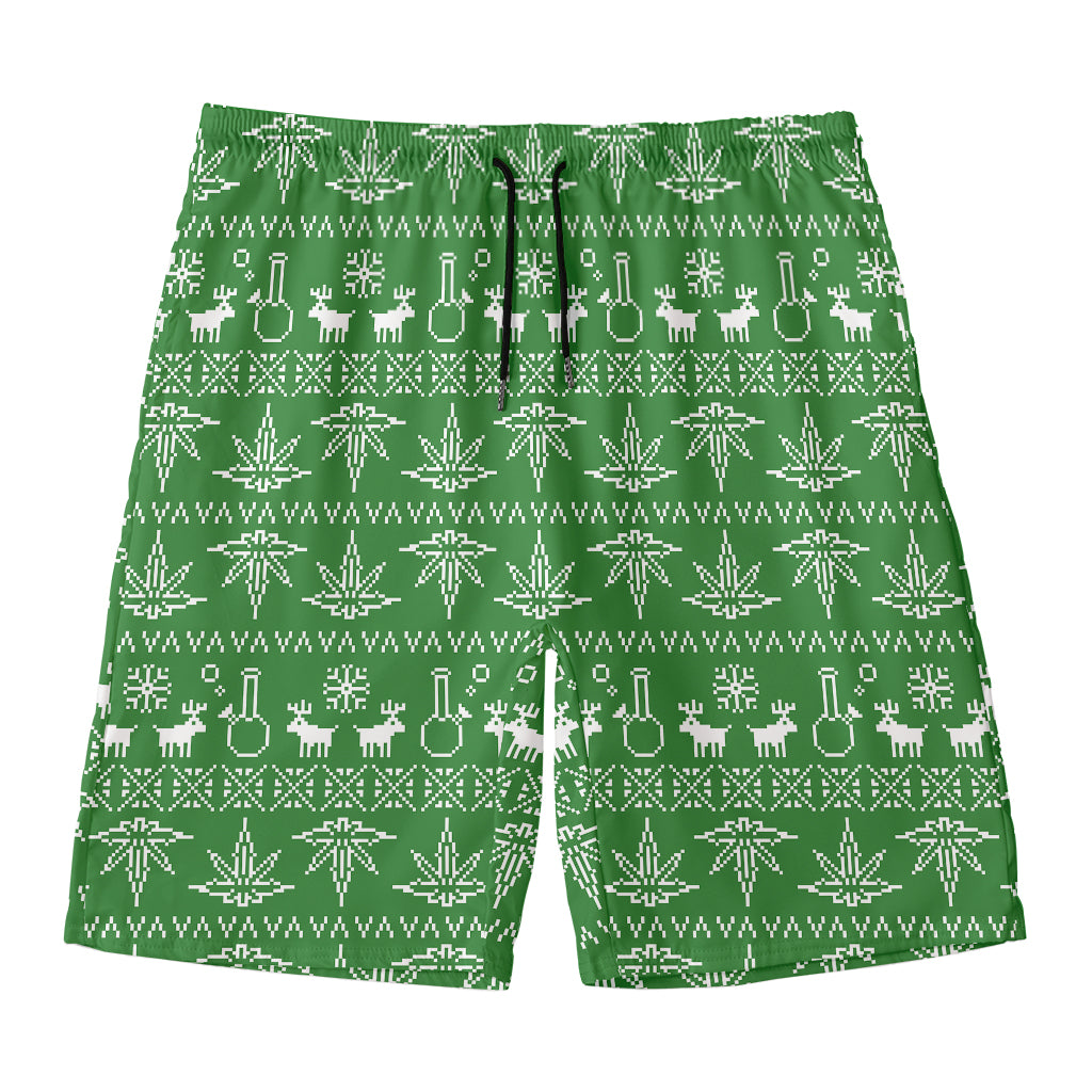 Christmas Pot Leaf Pattern Print Men's Swim Trunks