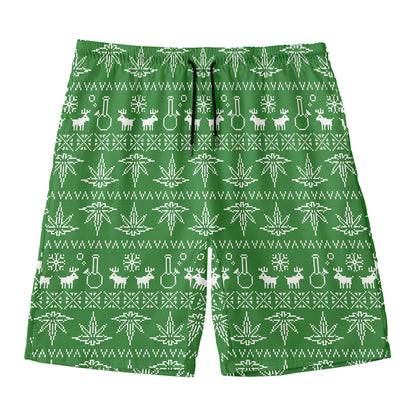 Christmas Pot Leaf Pattern Print Men's Swim Trunks