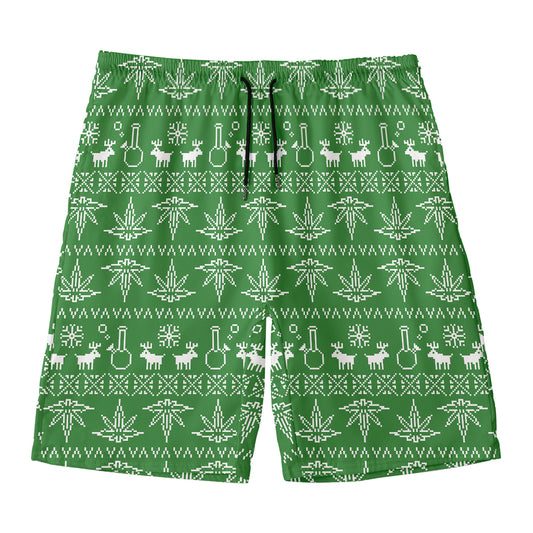 Christmas Pot Leaf Pattern Print Men's Swim Trunks