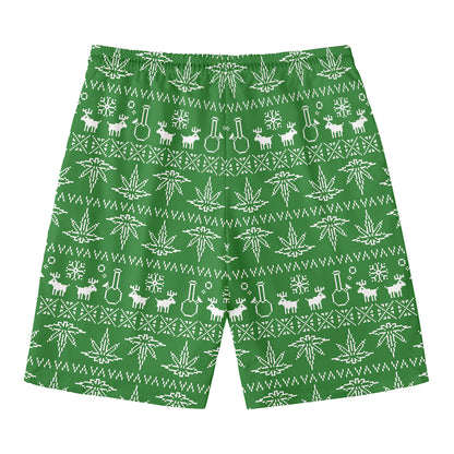 Christmas Pot Leaf Pattern Print Men's Swim Trunks
