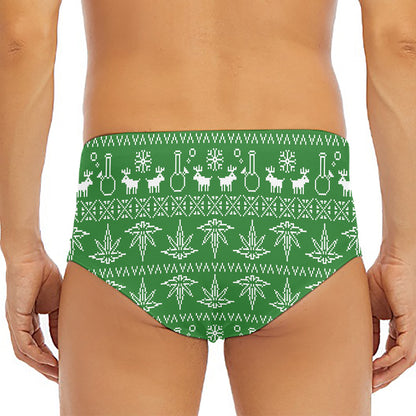 Christmas Pot Leaf Pattern Print Men's Triangle Swim Briefs
