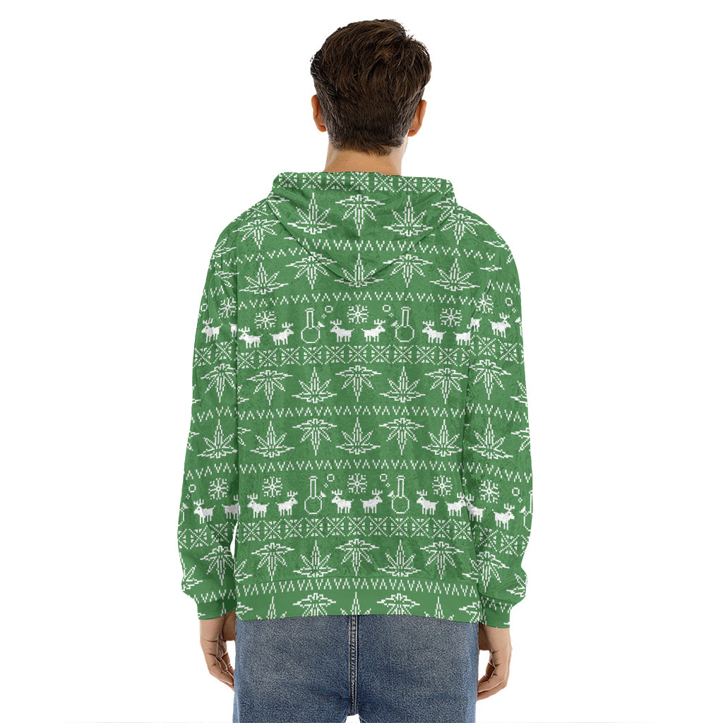 Christmas Pot Leaf Pattern Print Men's Velvet Pullover Hoodie