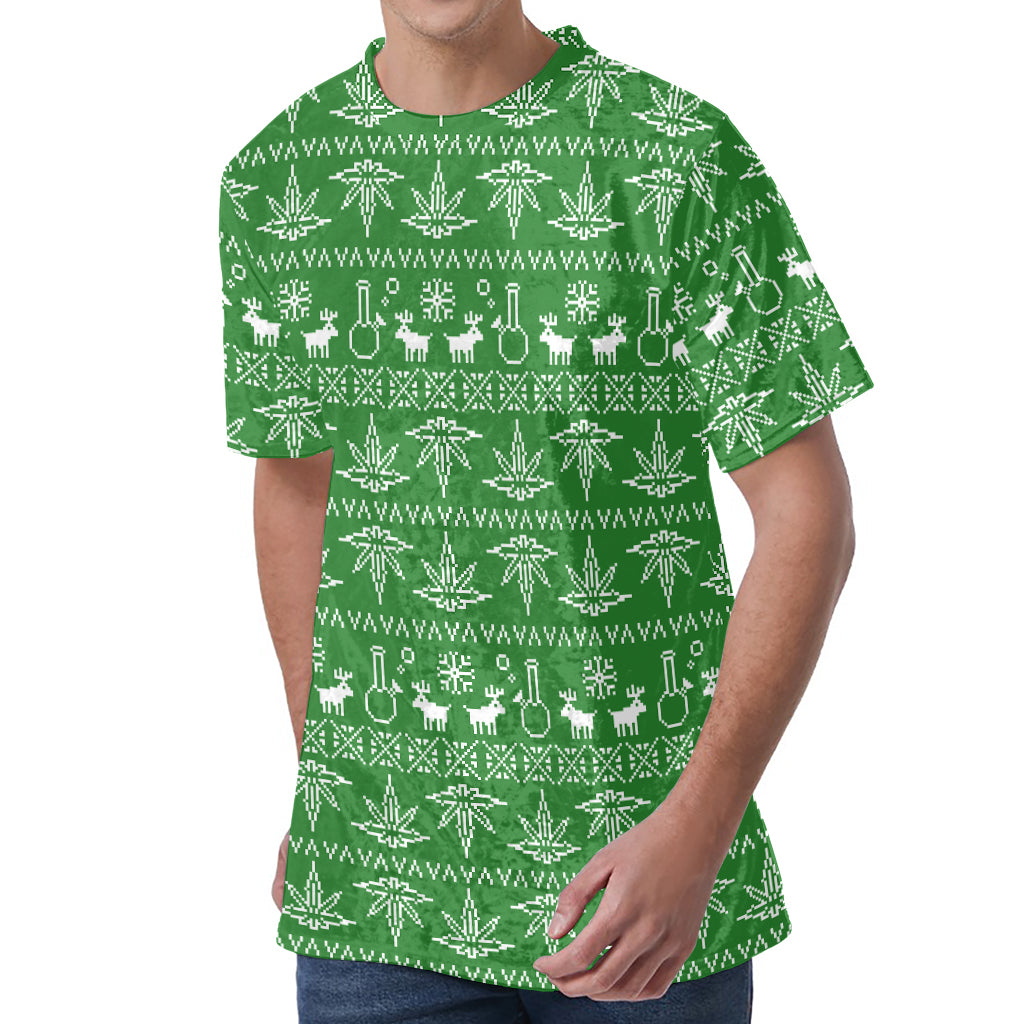 Christmas Pot Leaf Pattern Print Men's Velvet T-Shirt