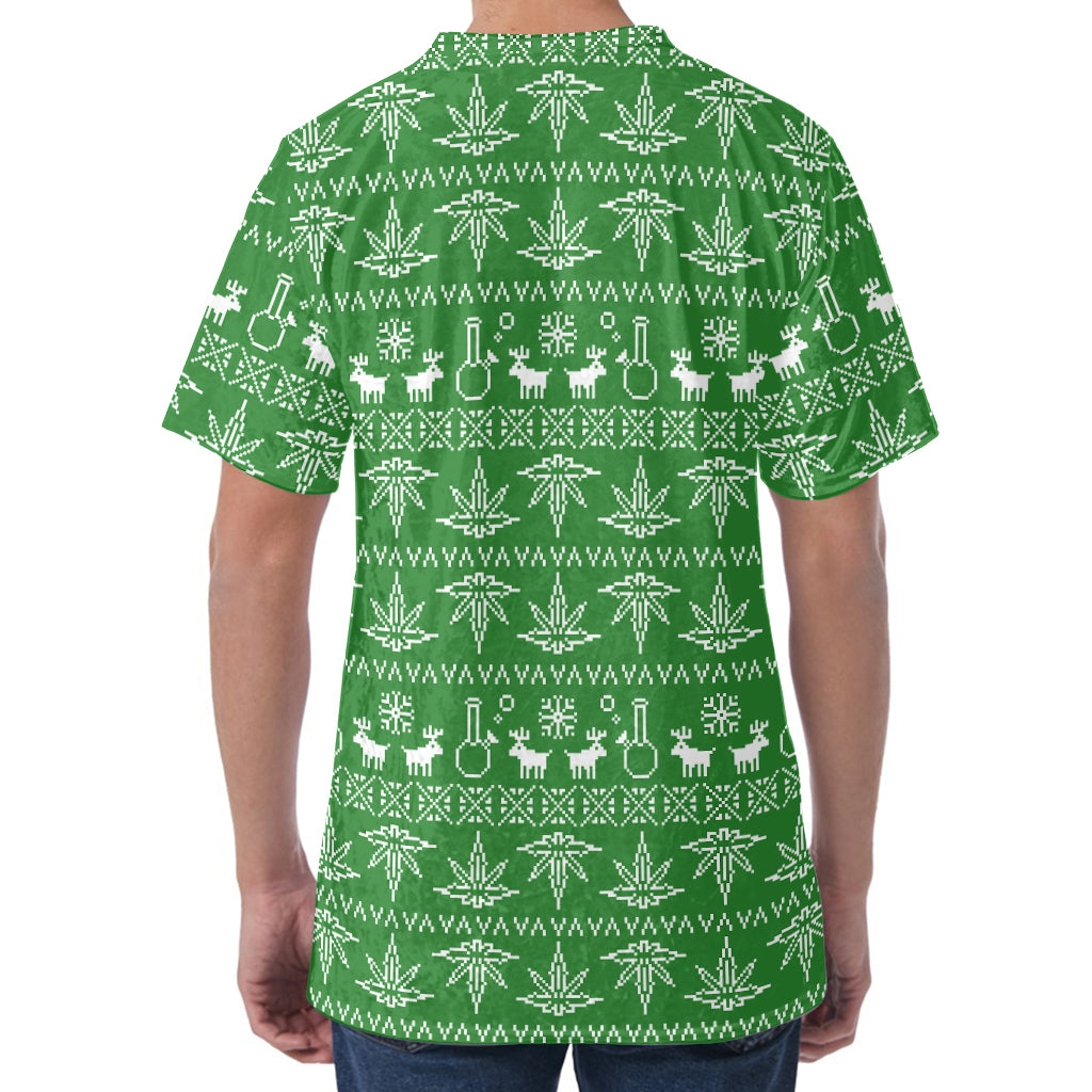 Christmas Pot Leaf Pattern Print Men's Velvet T-Shirt