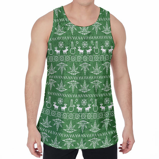 Christmas Pot Leaf Pattern Print Men's Velvet Tank Top