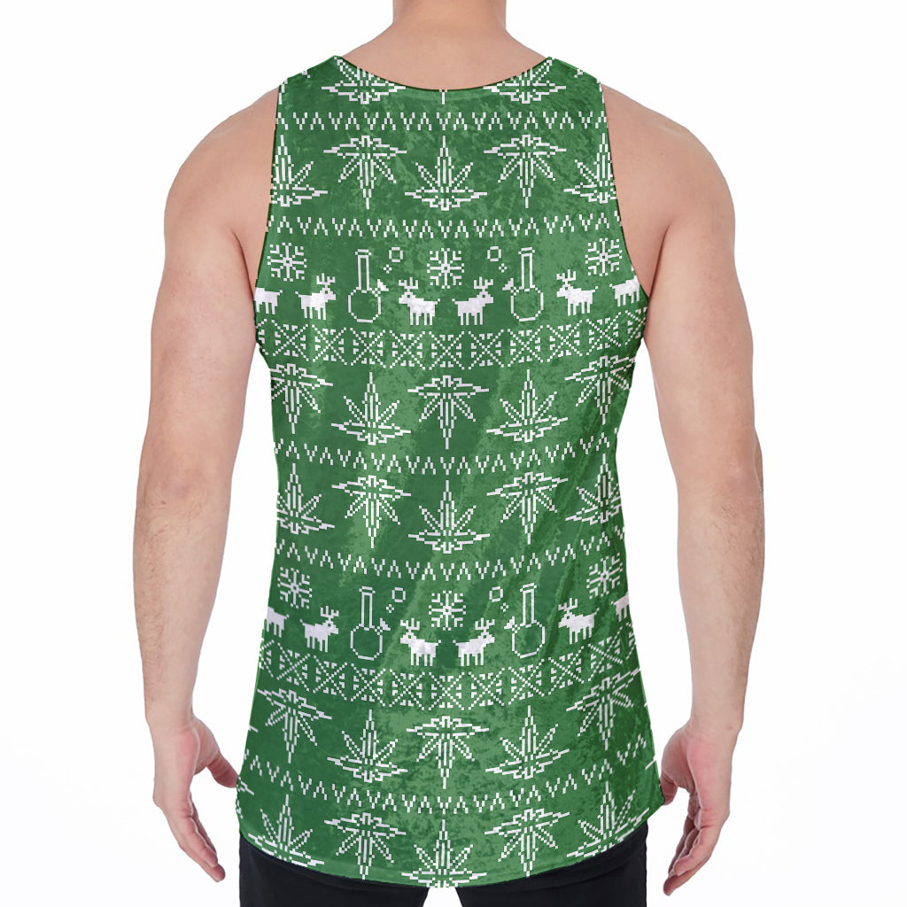Christmas Pot Leaf Pattern Print Men's Velvet Tank Top