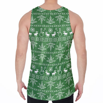 Christmas Pot Leaf Pattern Print Men's Velvet Tank Top