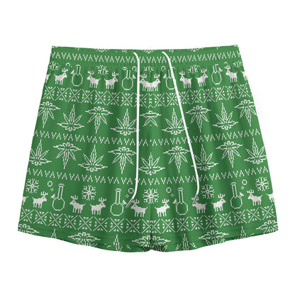 Christmas Pot Leaf Pattern Print Mesh Shorts