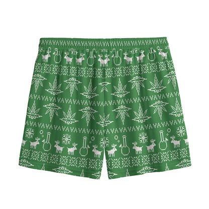 Christmas Pot Leaf Pattern Print Mesh Shorts