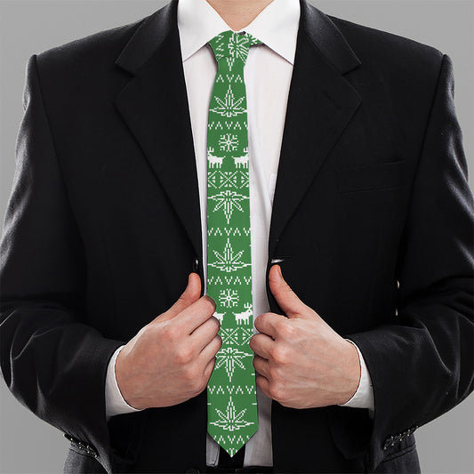 Christmas Pot Leaf Pattern Print Necktie