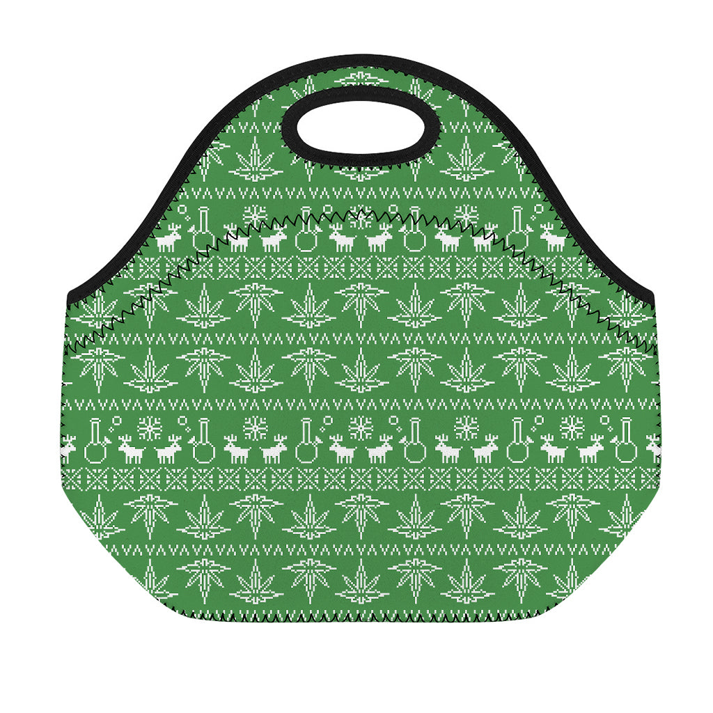 Christmas Pot Leaf Pattern Print Neoprene Lunch Bag