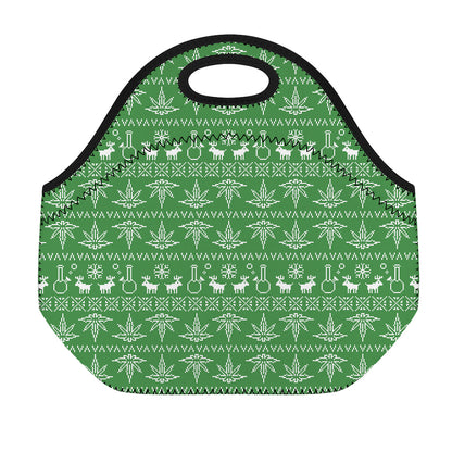 Christmas Pot Leaf Pattern Print Neoprene Lunch Bag