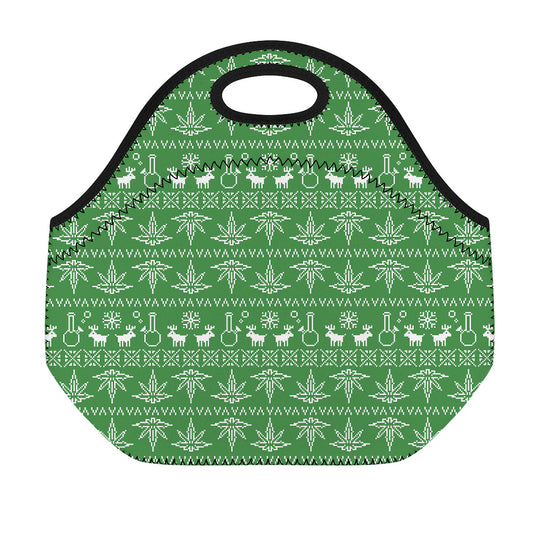 Christmas Pot Leaf Pattern Print Neoprene Lunch Bag