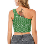 Christmas Pot Leaf Pattern Print One Shoulder Crop Top