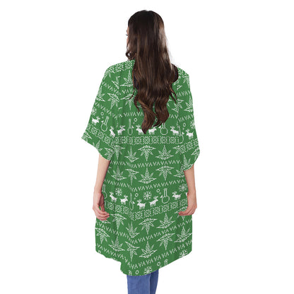 Christmas Pot Leaf Pattern Print Open Front Beach Cover Up