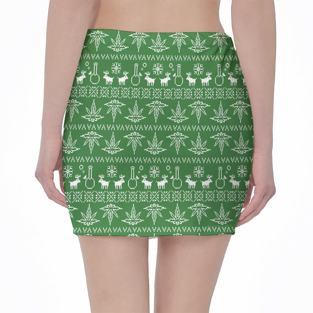 Christmas Pot Leaf Pattern Print Pencil Mini Skirt