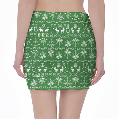 Christmas Pot Leaf Pattern Print Pencil Mini Skirt