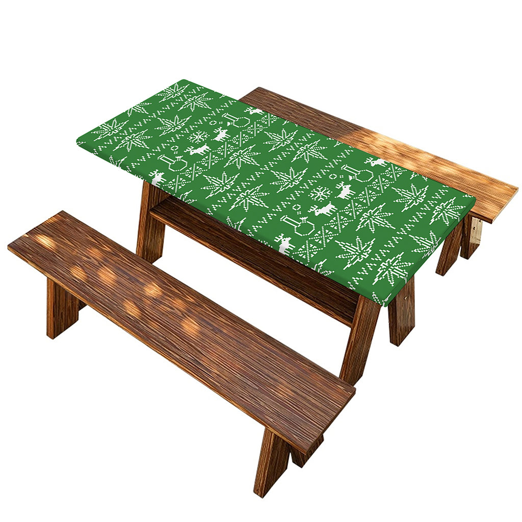 Christmas Pot Leaf Pattern Print Picnic Table Cover