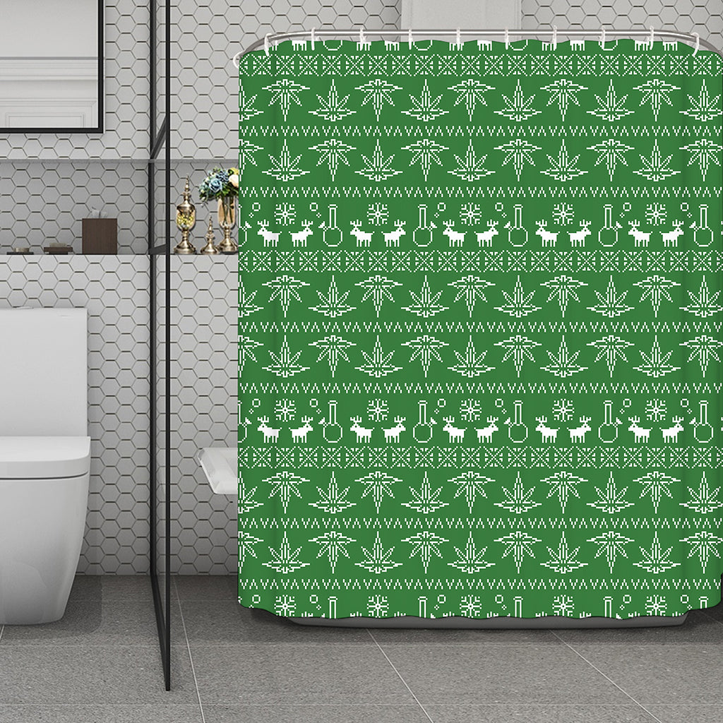 Christmas Pot Leaf Pattern Print Polyester Shower Curtain