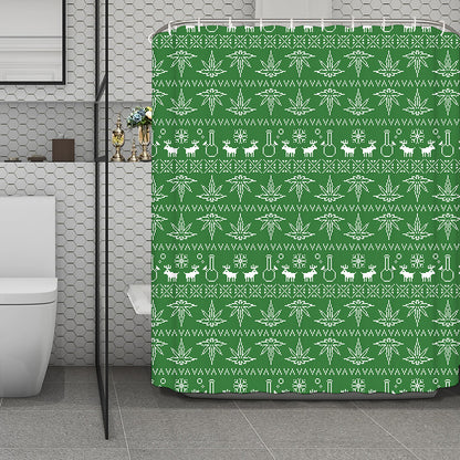 Christmas Pot Leaf Pattern Print Polyester Shower Curtain