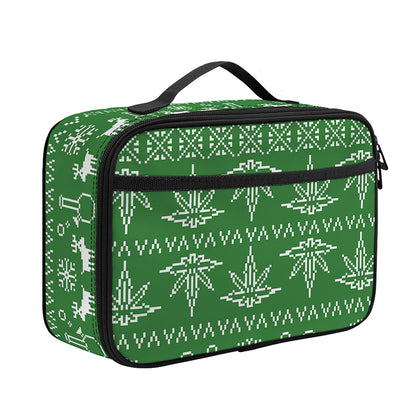 Christmas Pot Leaf Pattern Print Portable Lunch Bag