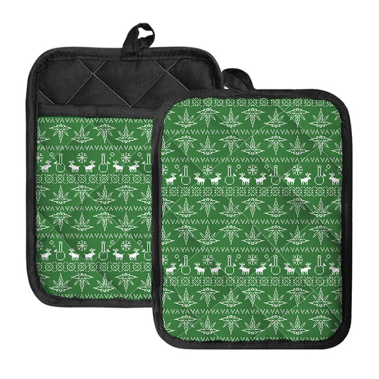 Christmas Pot Leaf Pattern Print Pot Holders With Pocket