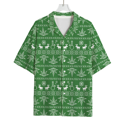 Christmas Pot Leaf Pattern Print Rayon Hawaiian Shirt