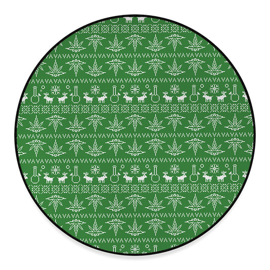Christmas Pot Leaf Pattern Print Round Floor Mat