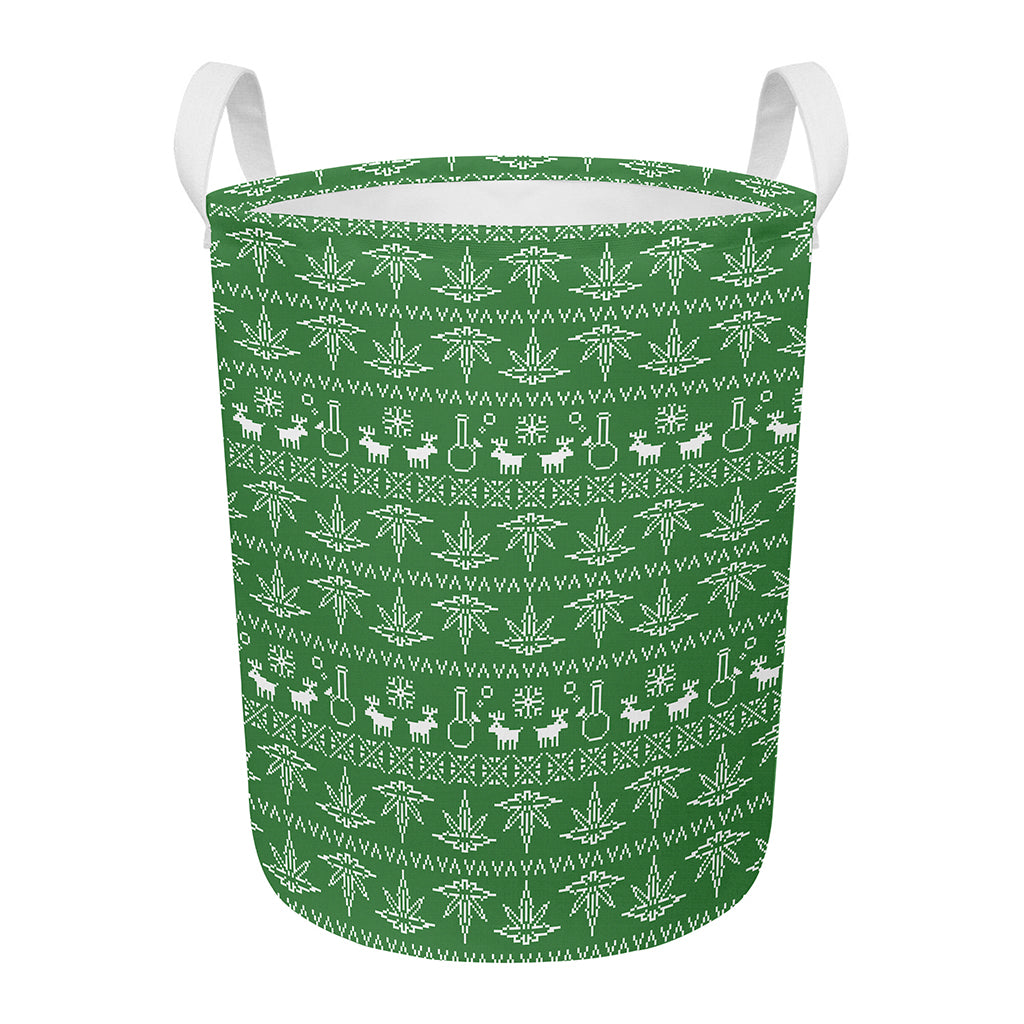 Christmas Pot Leaf Pattern Print Round Laundry Basket