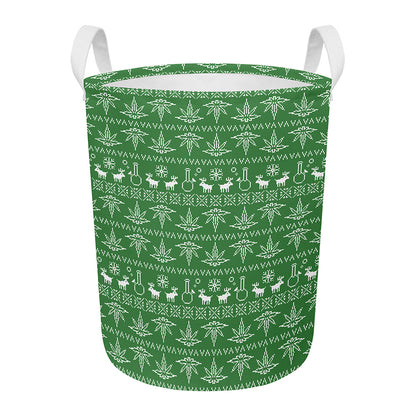 Christmas Pot Leaf Pattern Print Round Laundry Basket