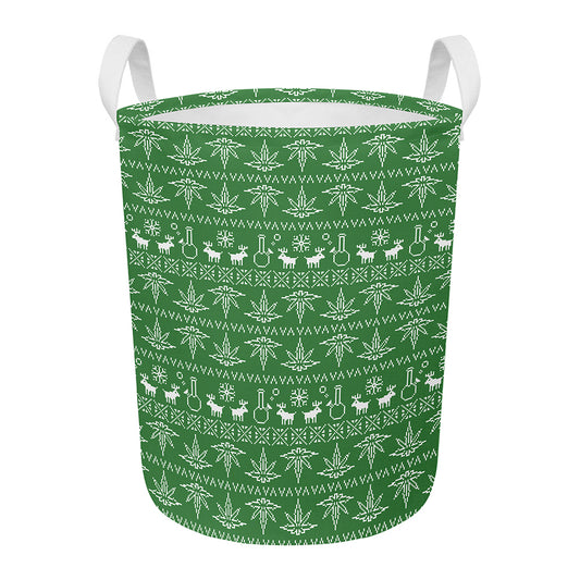 Christmas Pot Leaf Pattern Print Round Laundry Basket