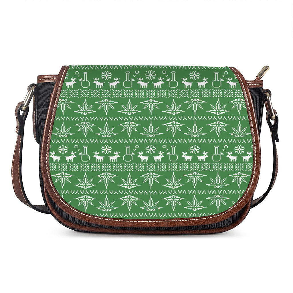 Christmas Pot Leaf Pattern Print Saddle Bag