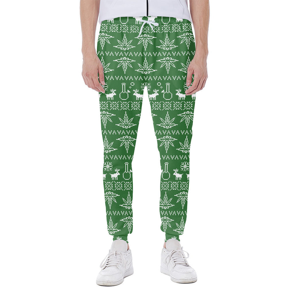 Christmas Pot Leaf Pattern Print Scuba Joggers