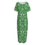 Christmas Pot Leaf Pattern Print Short Sleeve Long Nightdress