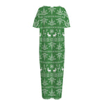 Christmas Pot Leaf Pattern Print Short Sleeve Long Nightdress
