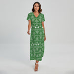 Christmas Pot Leaf Pattern Print Short Sleeve Maxi Dress