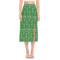 Christmas Pot Leaf Pattern Print Side Slit Midi Skirt